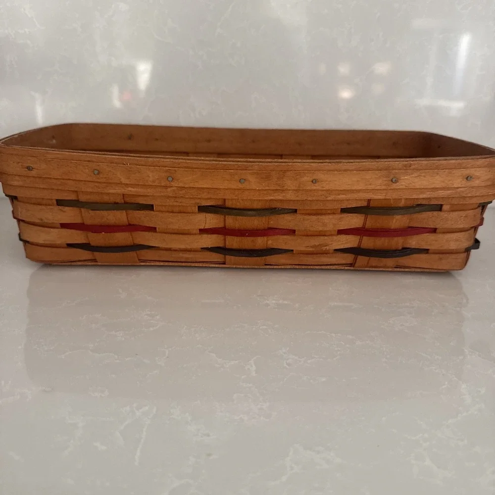 Vintage Longaberger Basket‎ Size 14.5 Inch With Red, Blue, Green Rectangle 1994